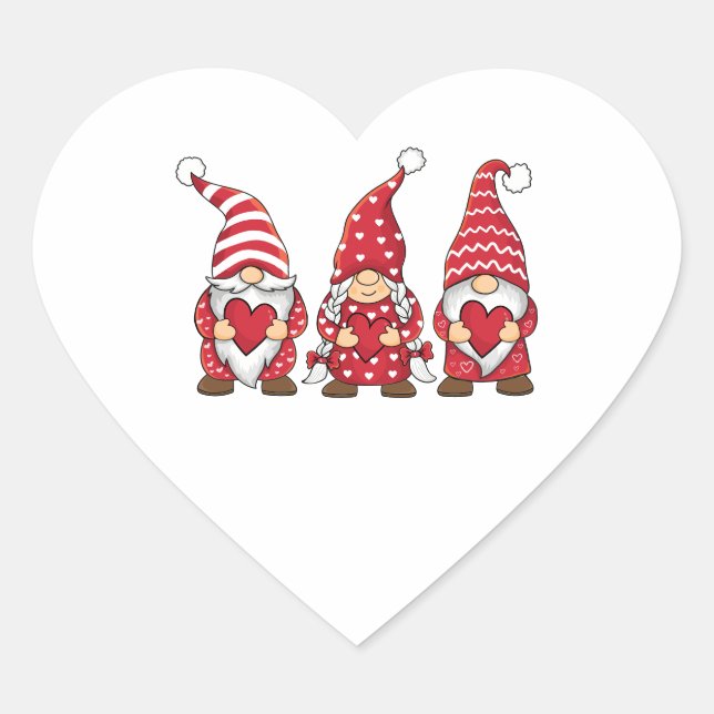 Red Gnomes with Hearts Personalized Valentine Day  Heart Sticker (Front)