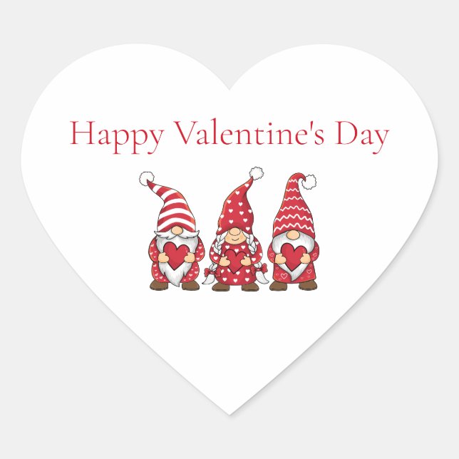 Red Gnomes with Hearts Personalized Valentine Day  Heart Sticker (Front)