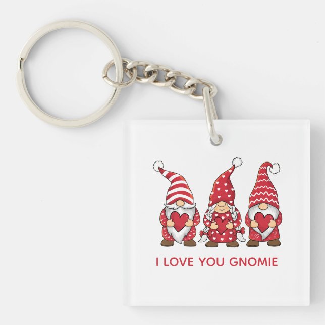 Red Gnomes with Hearts Personalized Valentine Day  Keychain (Front)