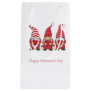 Red Gnomes with Hearts Personalized Valentine Day Small Gift Bag