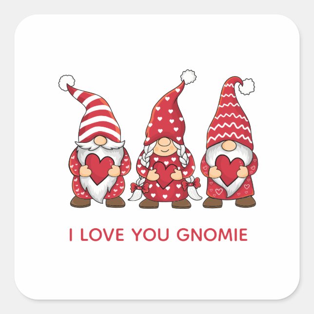 Red Gnomes with Hearts Personalized Valentine Day  Square Sticker (Front)
