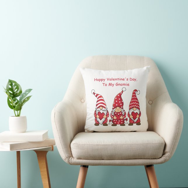 Red Gnomes with Hearts Personalized Valentine Day  Throw Pillow (Chair)