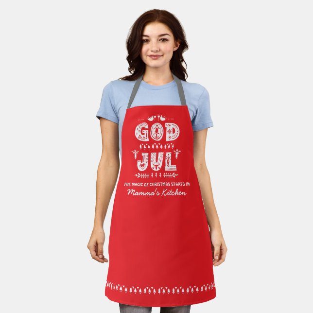Red God Jul Swedish Christmas Traditional Apron (Worn)