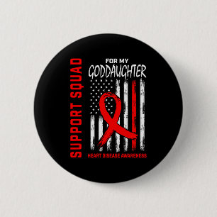 Red Goddaughter Heart Disease Awareness Flag Graph 2 Inch Round Button