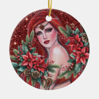 Red goddess Christmas Ceramic Ornament