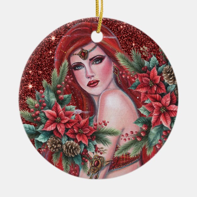 Red goddess Christmas  Ceramic Ornament (Front)
