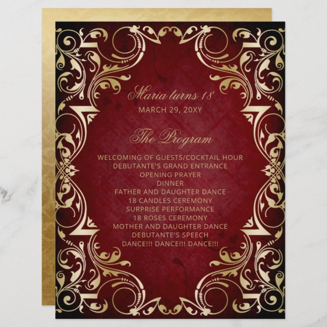 Red Gold 18 Candles and Roses Ceremony Program (Front/Back)