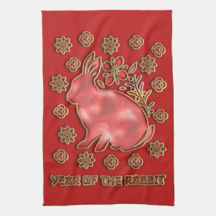 Red Gold 2023 Rabbit Lunar Chinese New Year Kitchen Towel