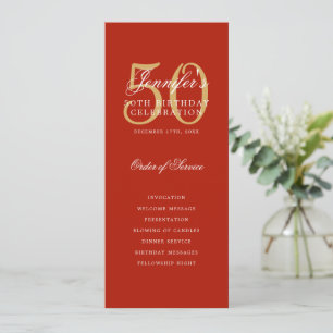 Red Gold 50th Birthday Party Program w/ Menu