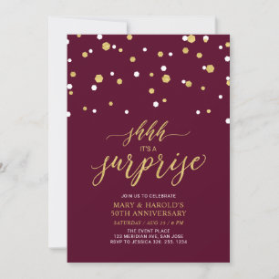 Red & Gold   50th Surprise Wedding Anniversary Invitation