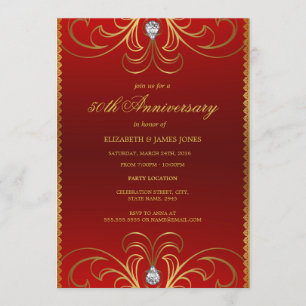 Red & Gold 50th Wedding Anniversary Invitation