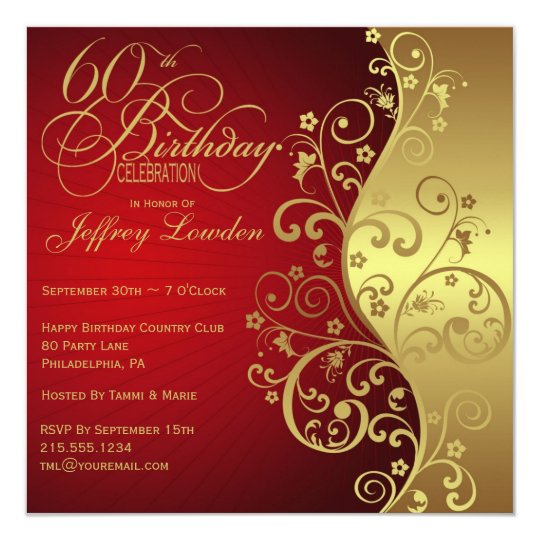 red gold 60th birthday party invitation zazzle ca