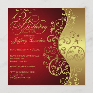 Red & Gold 75th Birthday Party Invitation