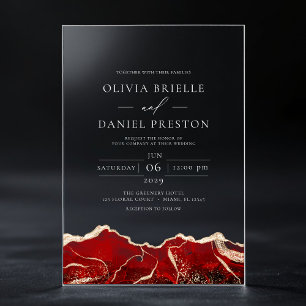 Red Gold Agate Elegant Modern Wedding Acrylic Invitations