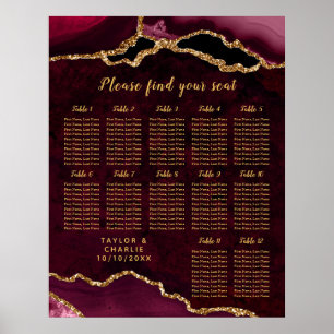 Red Gold Agate Wedding Seating Chart 12 Table