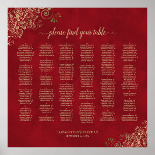 Red & Gold Alphabetical Wedding Seating Chart