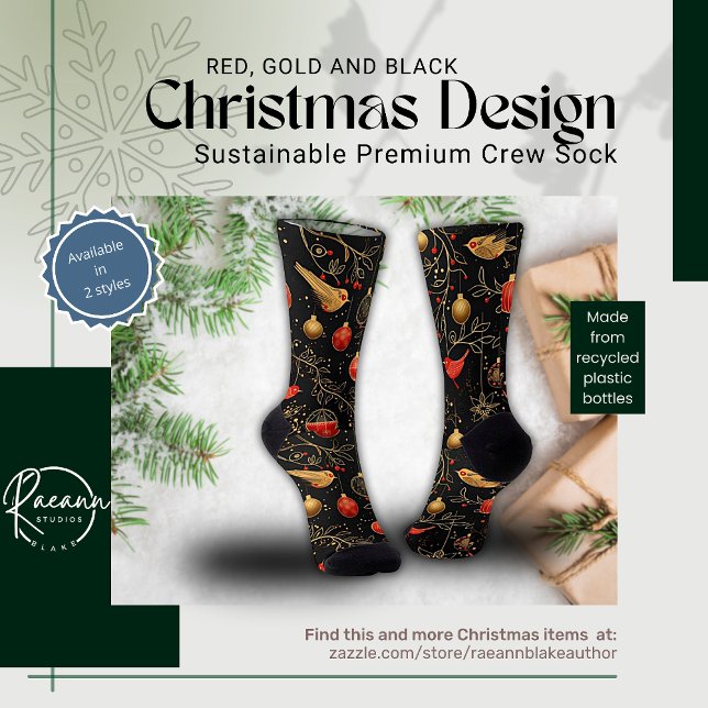 Red, Gold and Black Christmas Design Crew Socks (Creator Uploaded)