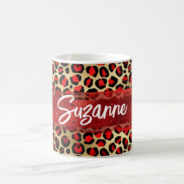Red Gold and Black Foil Leopard Brush Strokes Coffee Mug (Center)