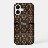 Red Gold and Black Gothic Damask