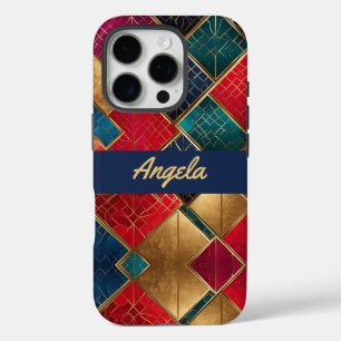 Red Gold and Blue Squares iPhone 16 Pro Case