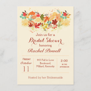 Red, gold and brown autumnal leaves Bridal Shower Invitation