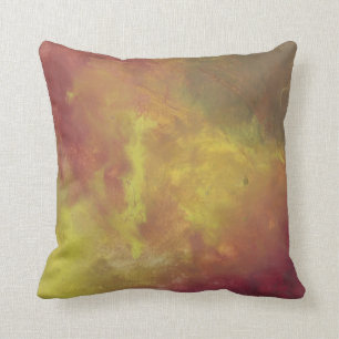 Red Gold and Green Abstract Oil Painting Throw Pillow