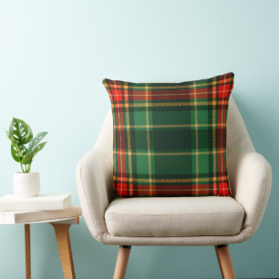 Red Gold and Green Checkered Christmas Throw Pillow
