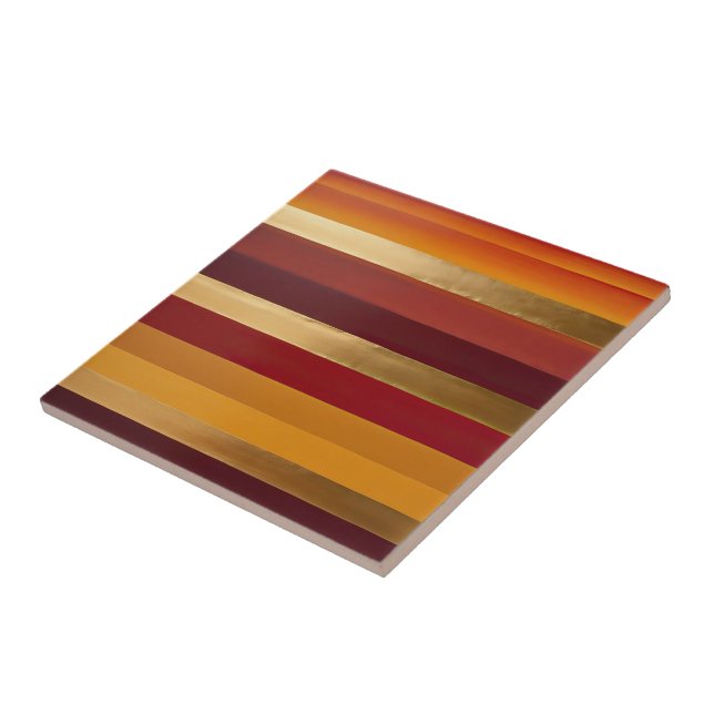 Red Gold and orange stripes Tile (Side)