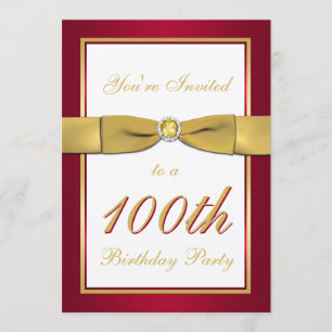 Red, Gold, and White 100th Birthday Invitation