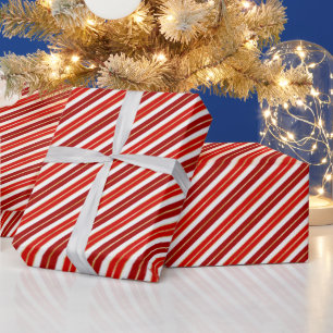 Red, Gold and White Christmas Stripes Wrapping Paper
