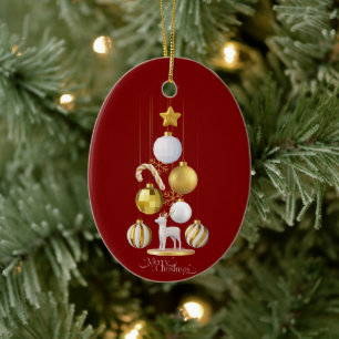 Red, Gold and White Christmas Supplies Ceramic Ornament