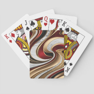 Red Gold and White Marble Swirls Playing Cards