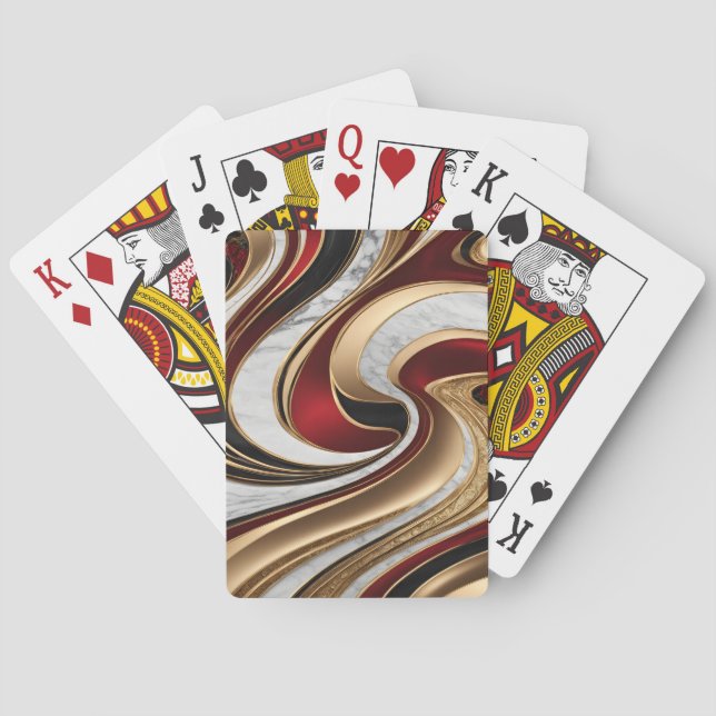 Red Gold and White Marble Swirls Playing Cards (Back)
