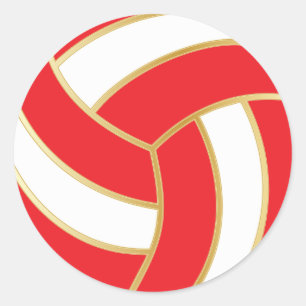 Red, Gold and White Volleyball Classic Round Sticker