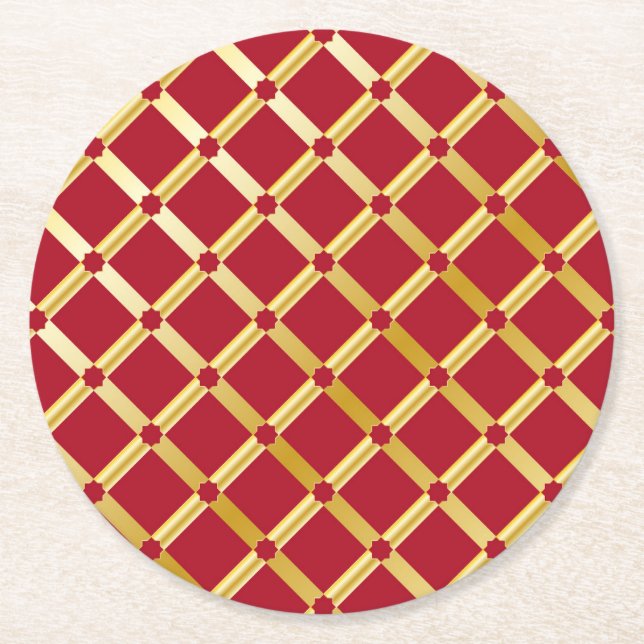 Red & Gold Arabic-inspired Paper Coasters (Front)