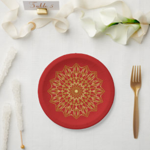 Red & Gold Arabic-inspired Paper Plates