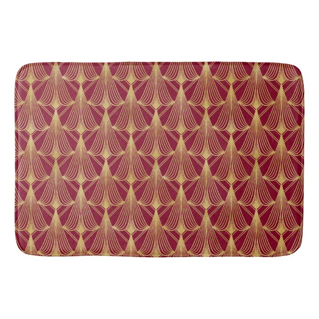 RED & GOLD ART DECO FAN LOOK PATTERNS BATH MAT (Front)