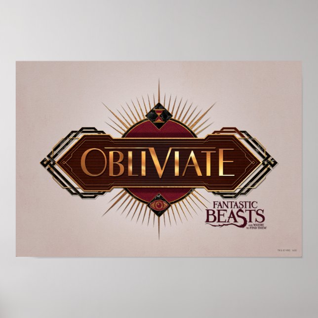 Red & Gold Art Deco Obliviate Spell Graphic Poster (Front)