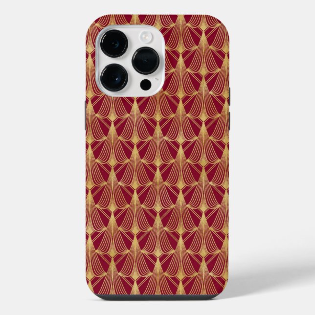RED & GOLD ART DECO PATTERNS iPhone CASE (Back)