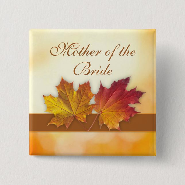 Red gold autumn leaves Wedding 2 Inch Square Button (Front)
