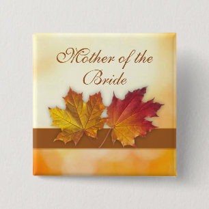 Red gold autumn leaves Wedding 2 Inch Square Button