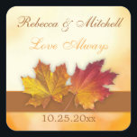 Red gold autumn maple leaves Wedding Square Sticker<br><div class="desc">Red and gold autumnal maple leaves Wedding Sticker.</div>