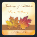 Red gold autumn maple leaves Wedding Square Sticker<br><div class="desc">Red and gold autumnal maple leaves Wedding Sticker.</div>