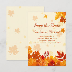 Red & gold autumnal leaves Save the Date Invitation