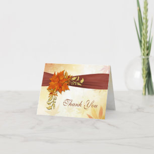 Red & Gold autumnal leaves Wedding Thank You