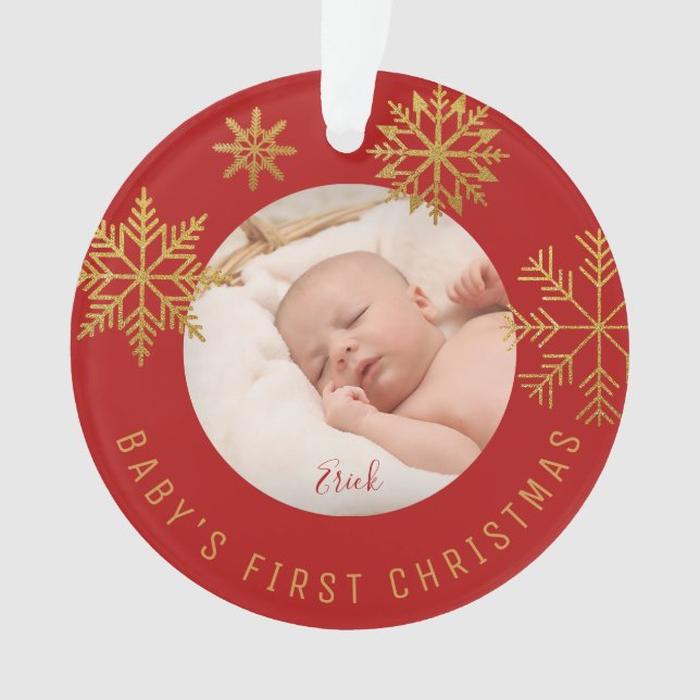 Red Gold Babys First Christmas Cadeau Ornament (devant)
