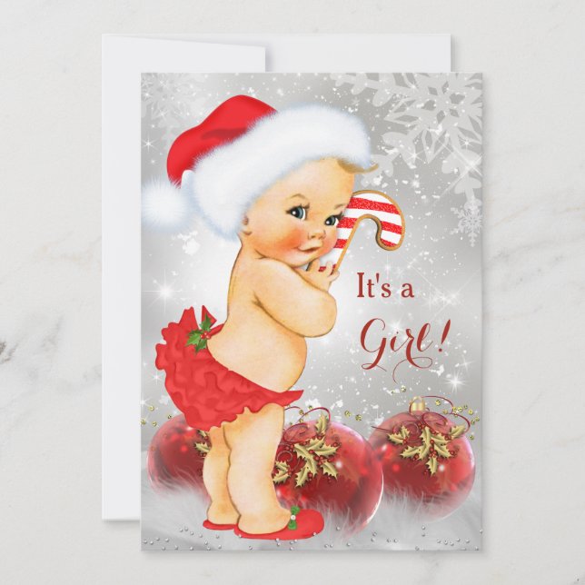 Red Gold Bauble Christmas Baby Shower Blonde Invitation (Front)