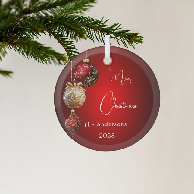 Red gold baubles Christmas decor Glass Ornament (Creator Uploaded)