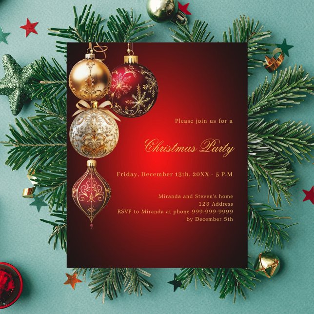 Red gold baubles Christmas Party invitation (Creator Uploaded)