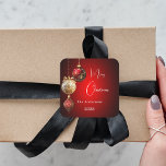 Red gold baubles classic Christmas Square Sticker<br><div class="desc">For a Christmas party favours or gift wrapping. A red uneven coloured background. Decorated with red and gold baubles.  Personalize and add your name,  year.  Text: Merry Christmas</div>